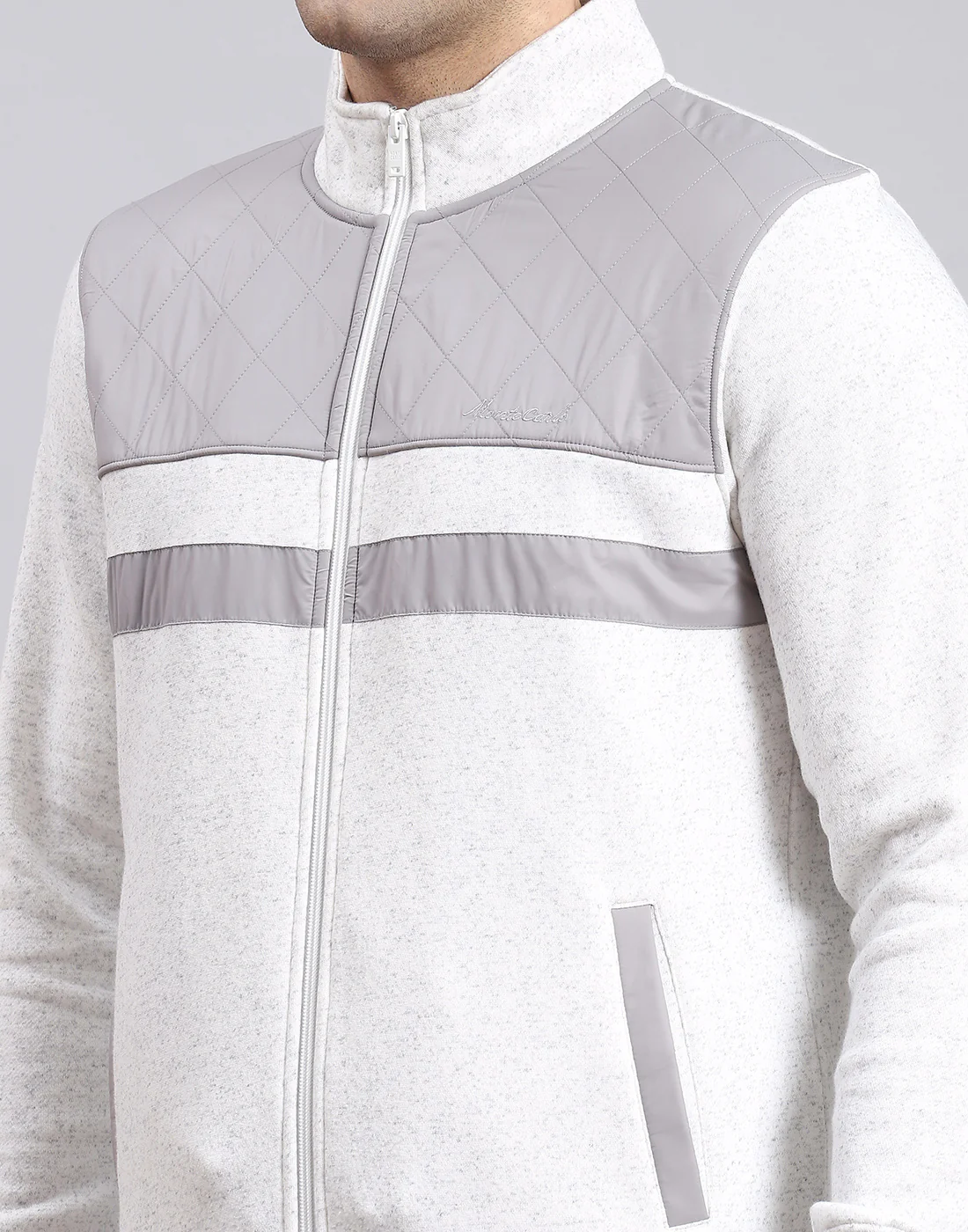 Men Grey Solid Stand Collar Full Sleeve Sweatshirt - Image 7