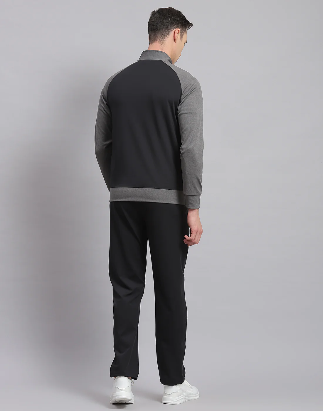 Rock.it Men Grey Solid Stand Collar Full Sleeve Tracksuit - Image 5