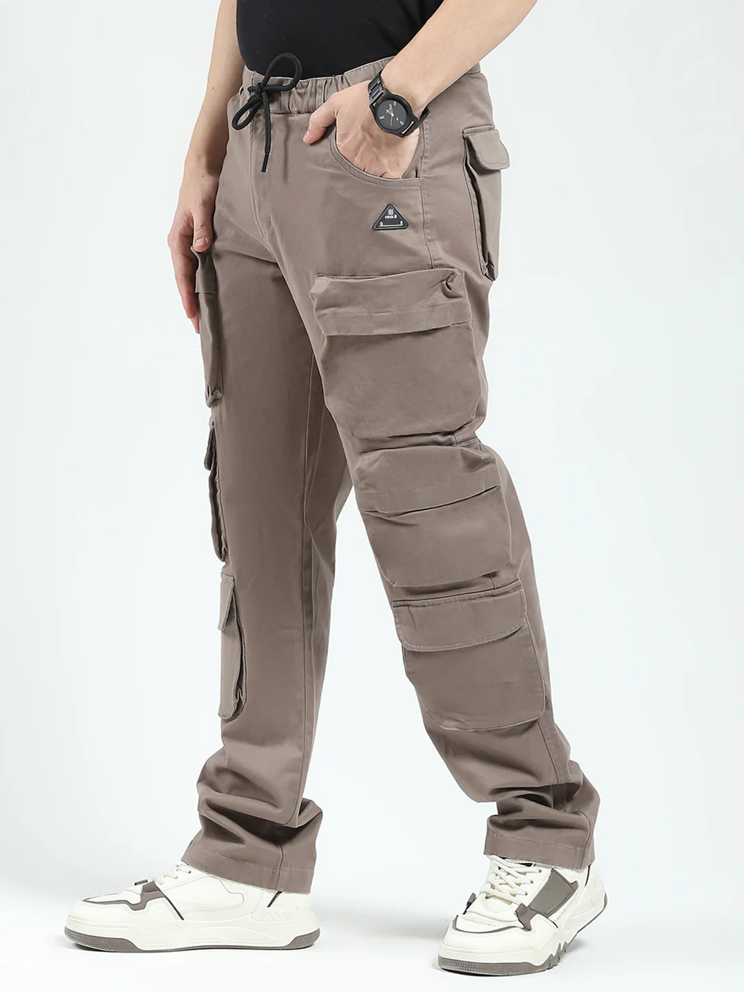Rock.it Men Grey Solid Straight Fit Cargo - Image 3