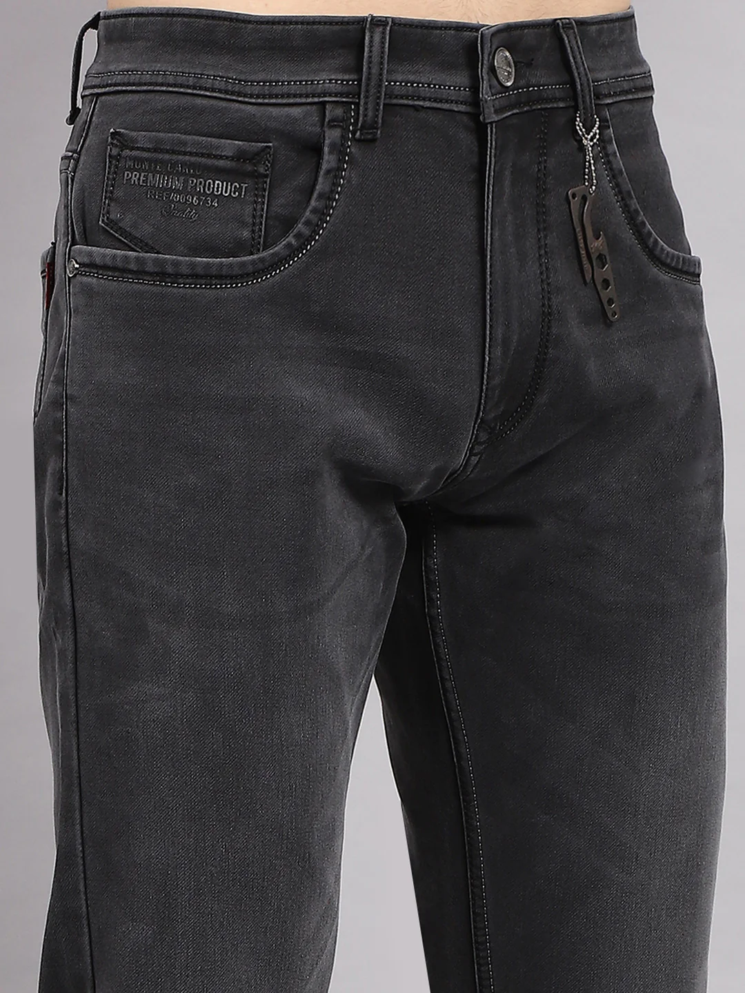 Men Grey Solid Straight Fit Denim - Image 6