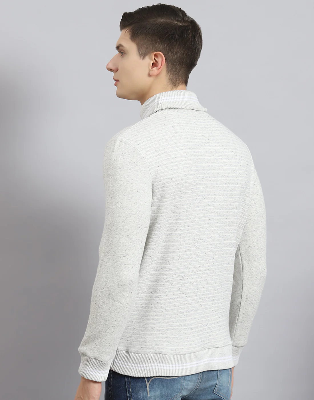 Men Grey Solid T Neck Full Sleeve Sweatshirt - Image 6