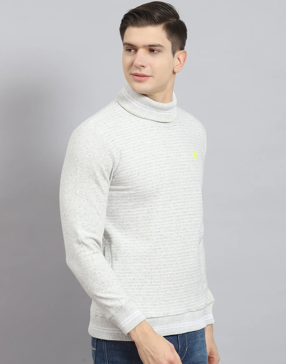 Men Grey Solid T Neck Full Sleeve Sweatshirt - Image 7