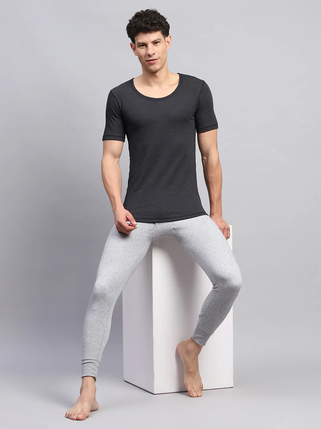 Men Grey Solid Thermal Lower - Image 2