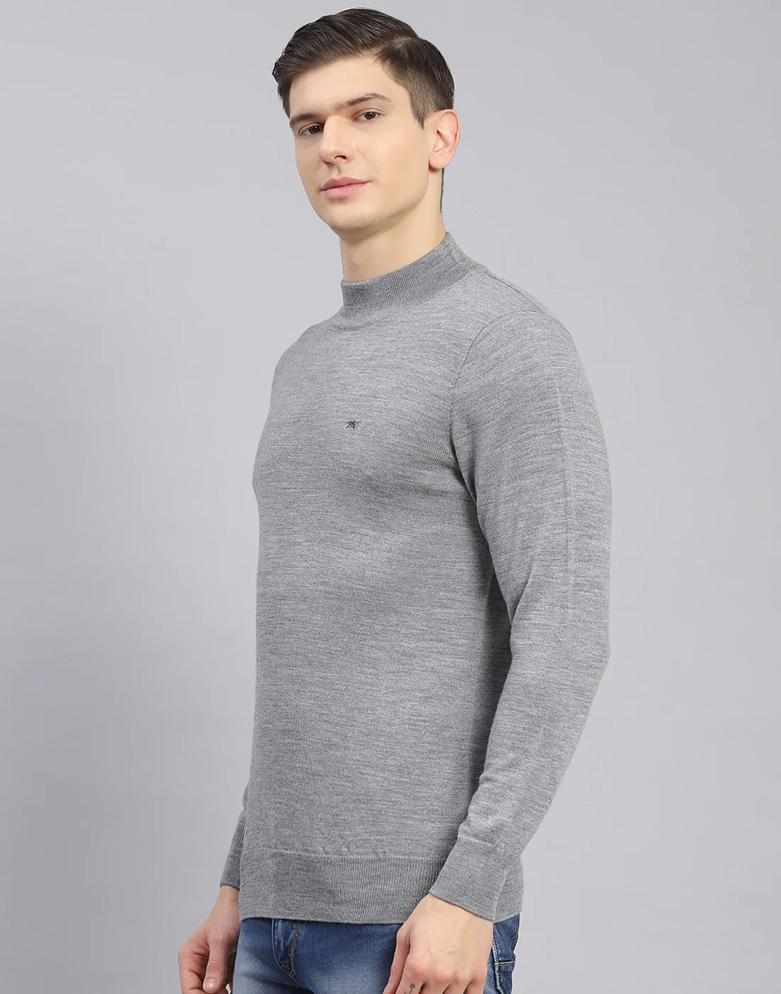 Men Grey Solid Turtle Neck Full Sleeve Pullover - Image 3