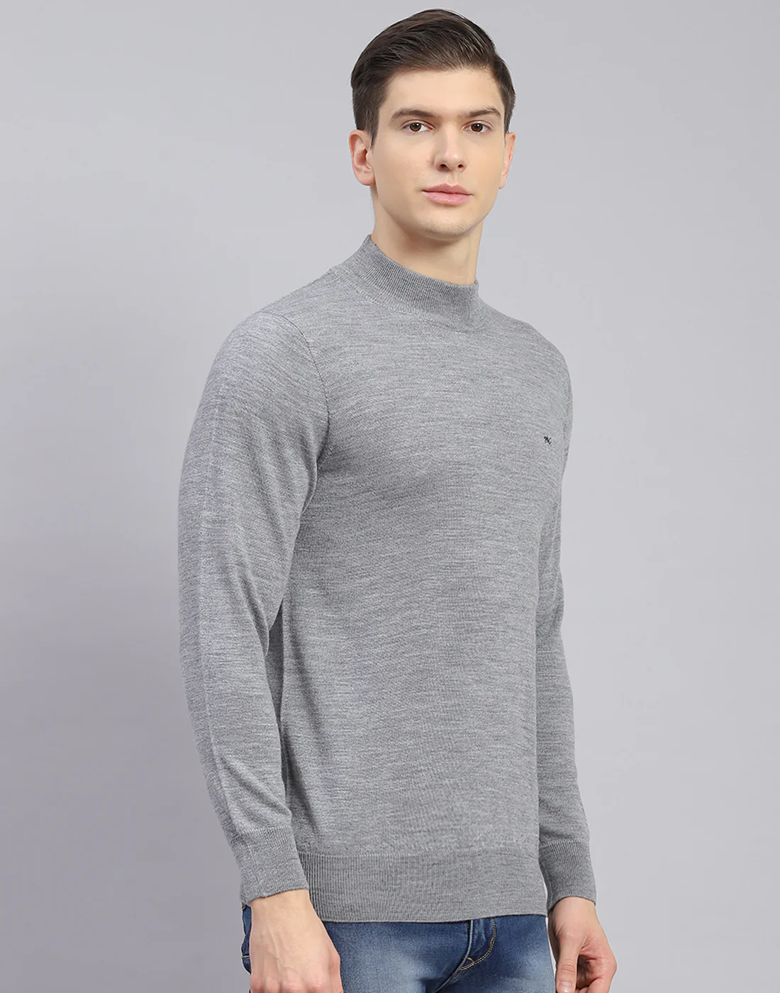 Men Grey Solid Turtle Neck Full Sleeve Pullover - Image 4