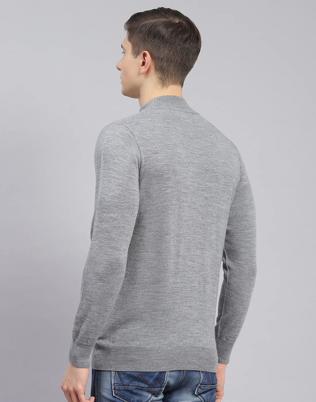 Men Grey Solid Turtle Neck Full Sleeve Pullover - Image 5