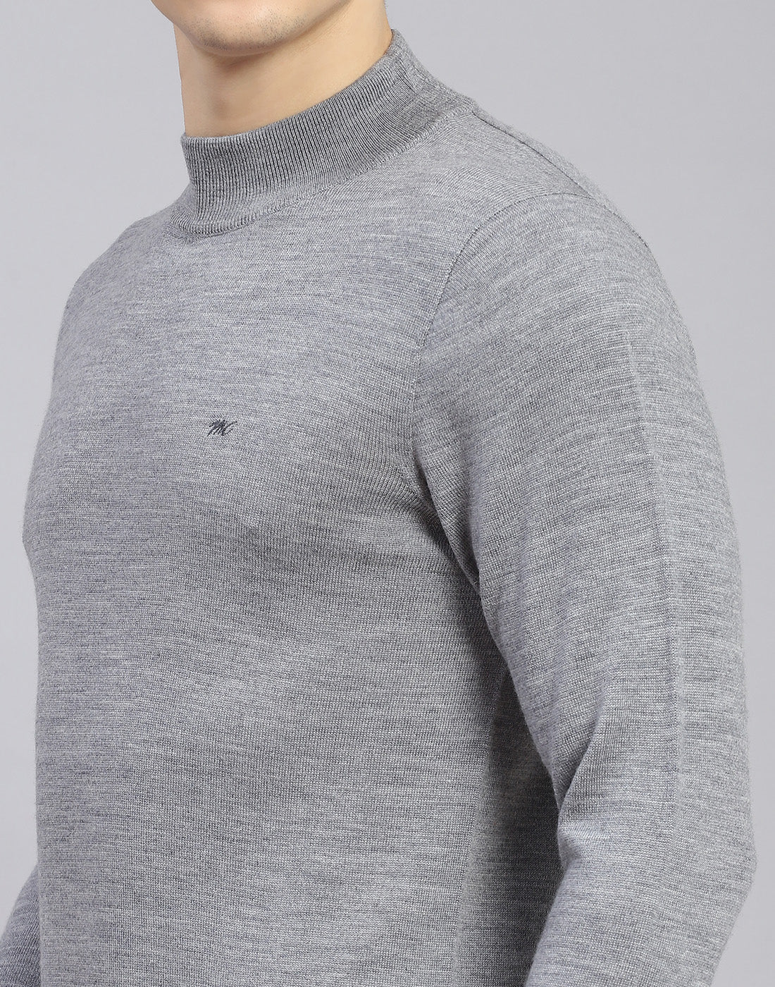 Men Grey Solid Turtle Neck Full Sleeve Pullover - Image 6