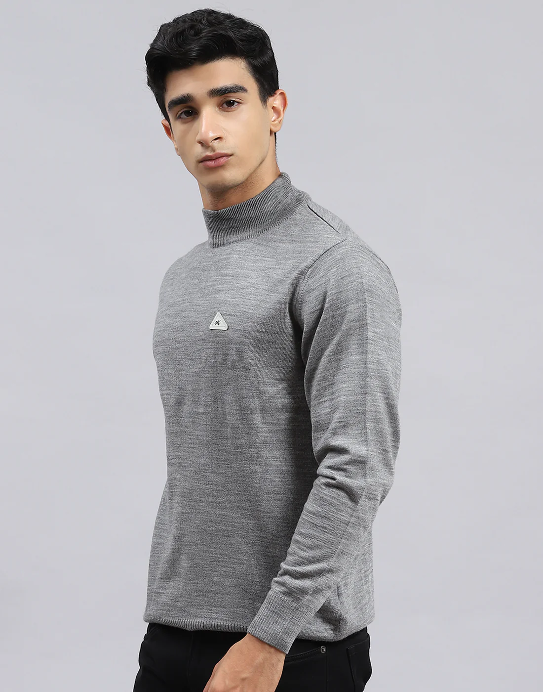 Men Grey Solid Turtle Neck Full Sleeve Pullover - Image 3