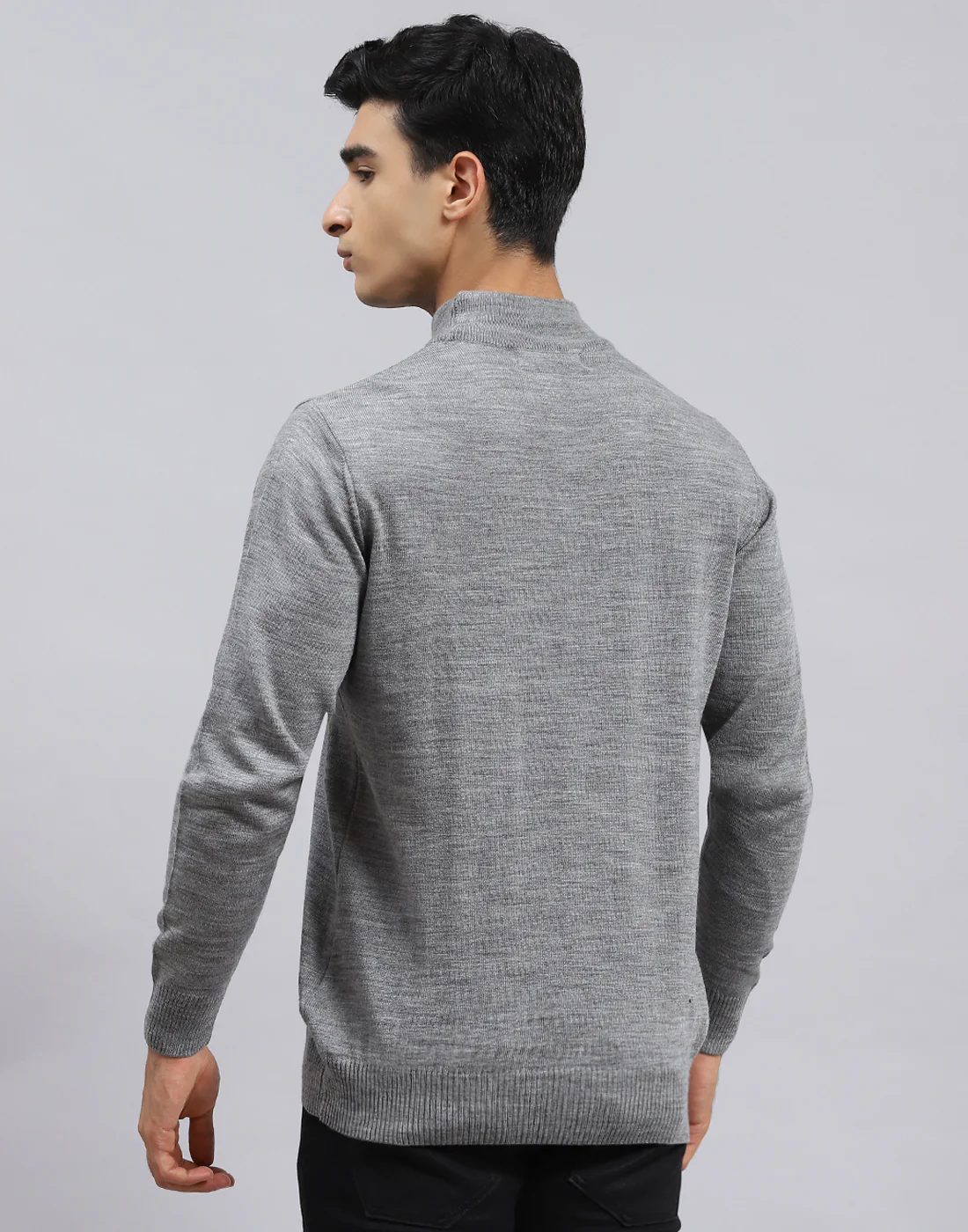 Men Grey Solid Turtle Neck Full Sleeve Pullover - Image 5
