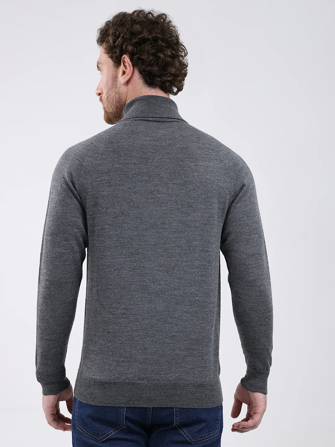 Men Grey Solid Turtle Neck Full Sleeve Pullover - Image 5