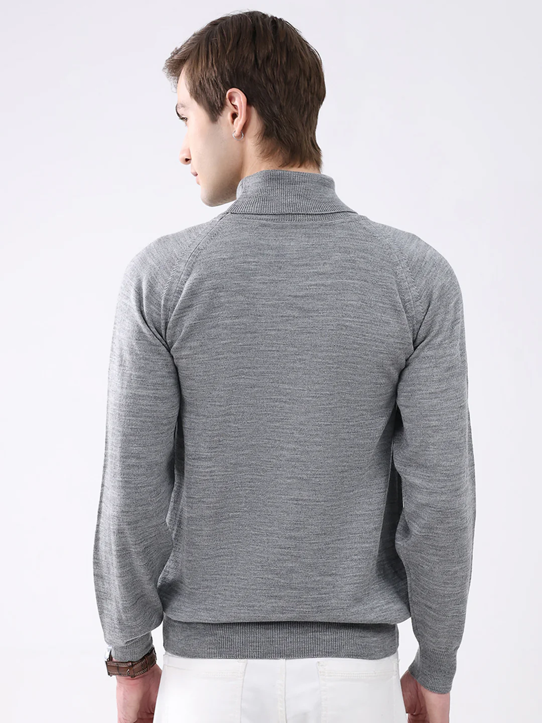 Men Grey Solid Turtle Neck Full Sleeve Pullover - Image 5