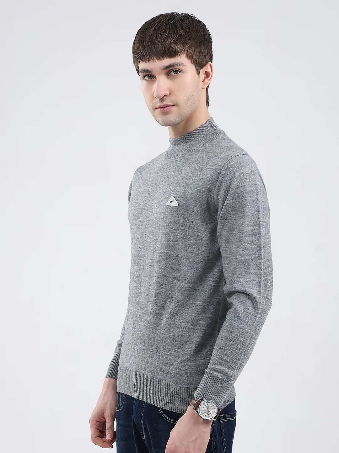 Men Grey Solid Turtle Neck Full Sleeve Pullover - Image 3