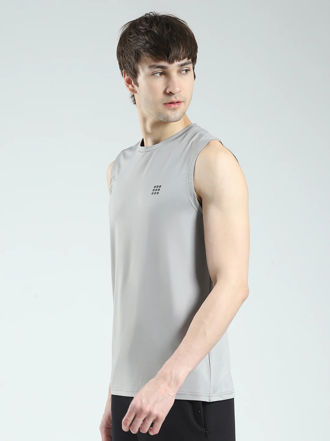 Rock.it Men Grey Solid Round Neck Sleeveless T-Shirt - Image 3