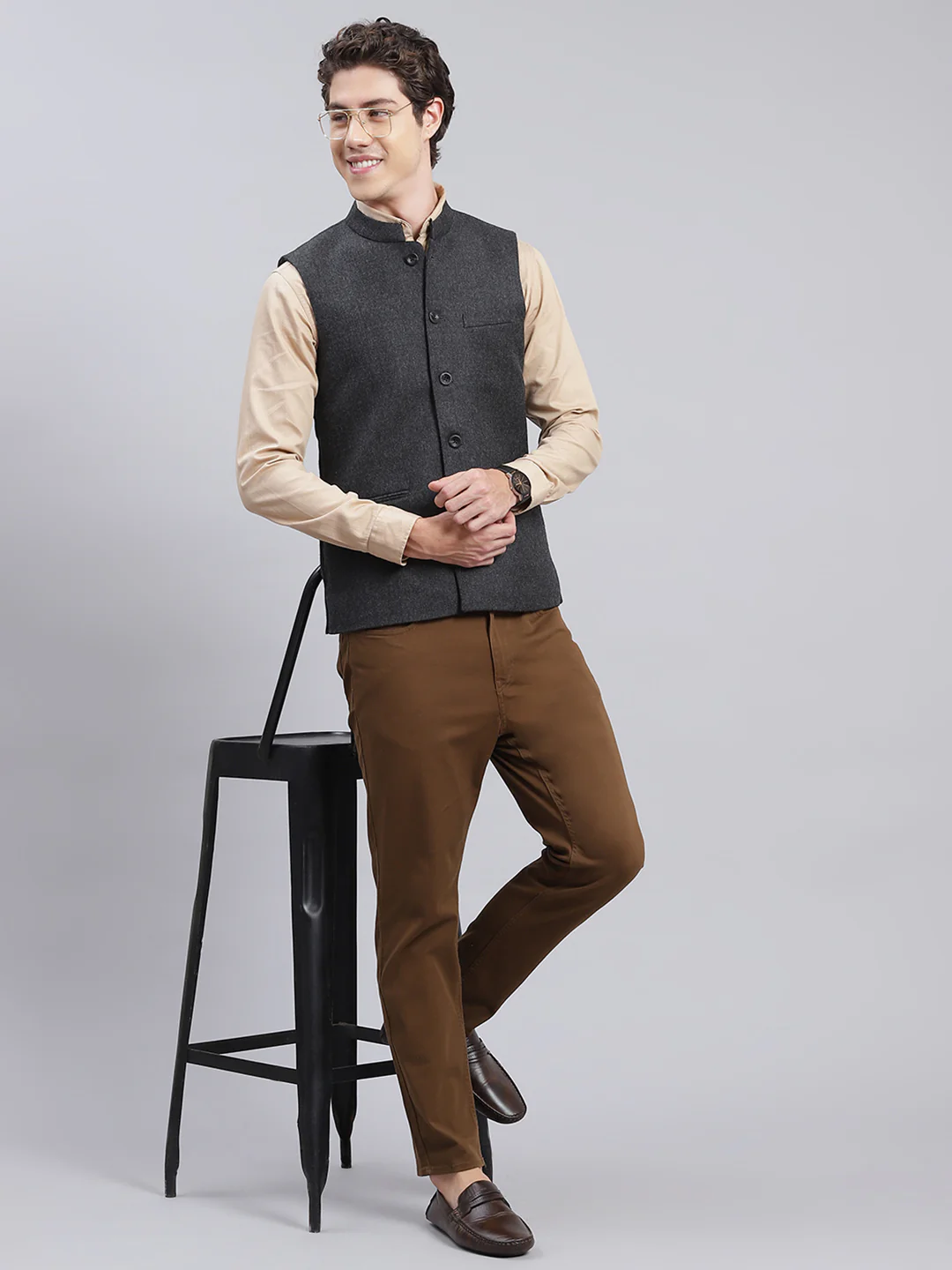Men Grey Solid Wool blend Coat - Image 2