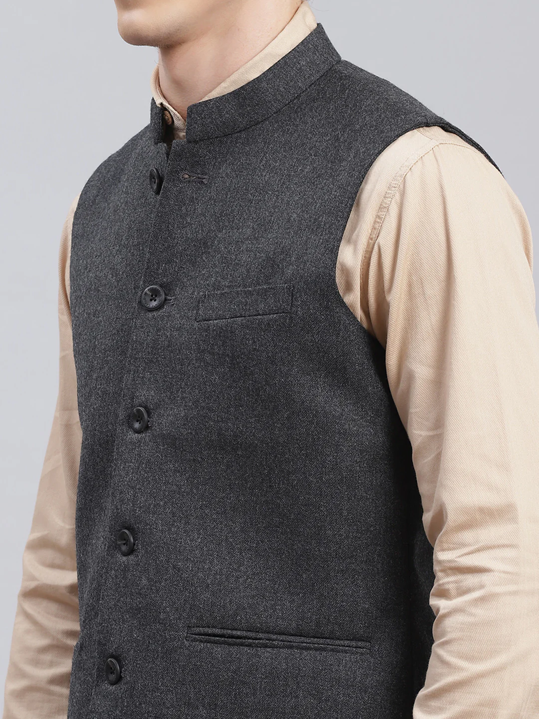 Men Grey Solid Wool blend Coat - Image 6