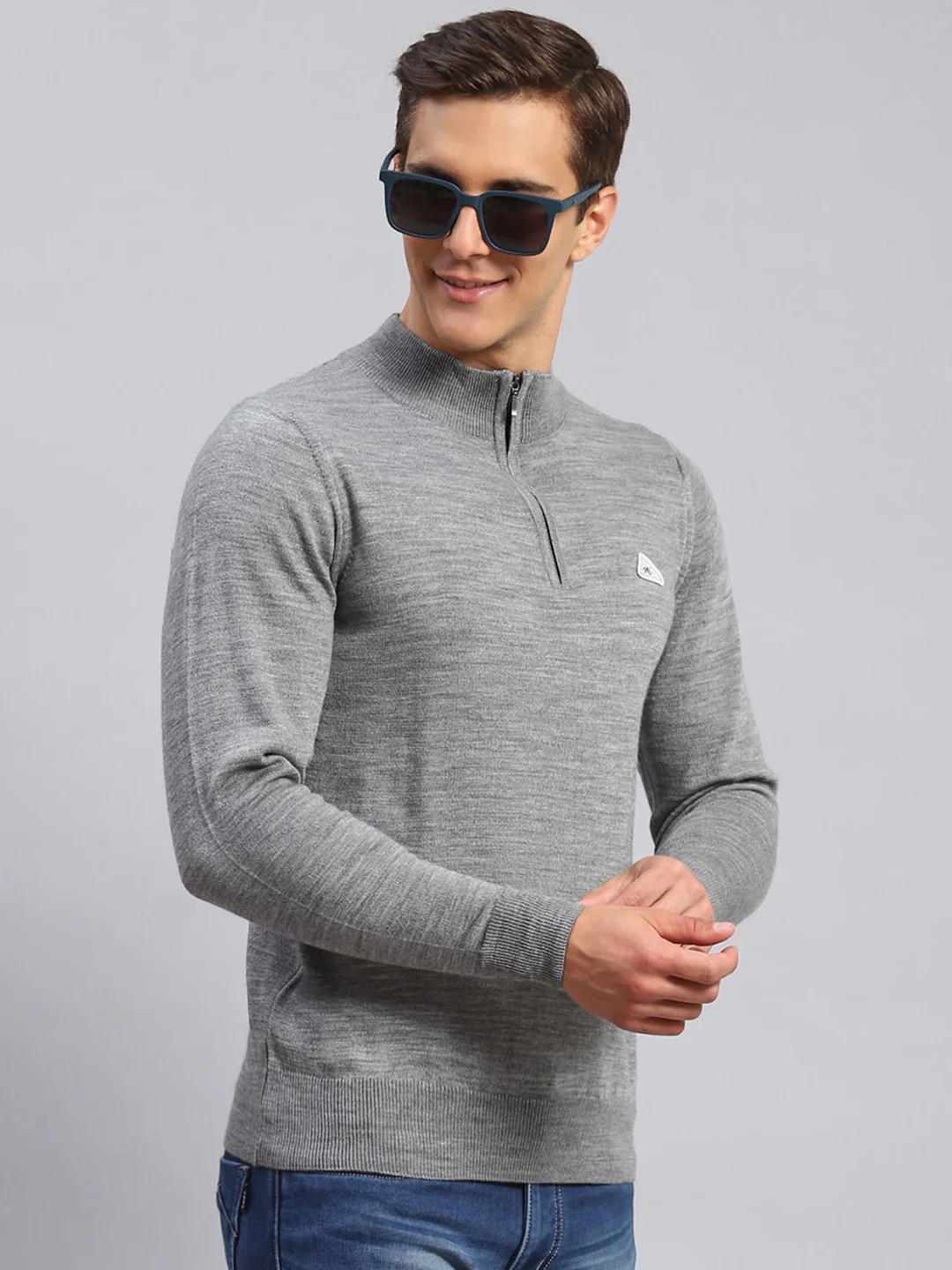 Men Grey Solid Wool blend Pullover - Image 3
