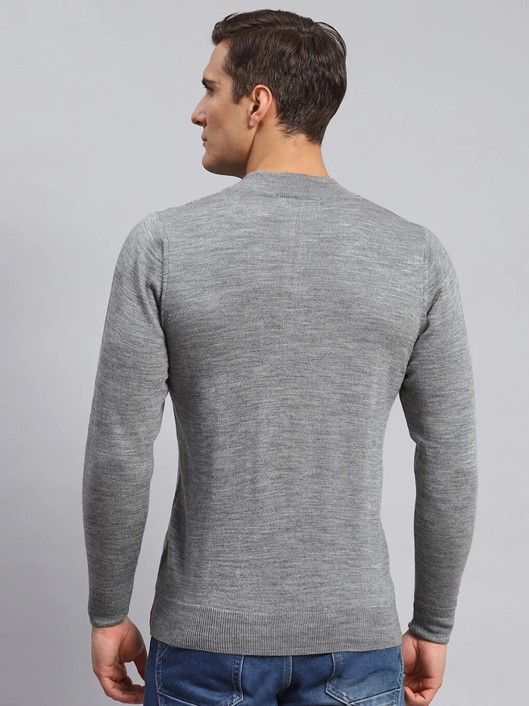 Men Grey Solid Wool blend Pullover - Image 5