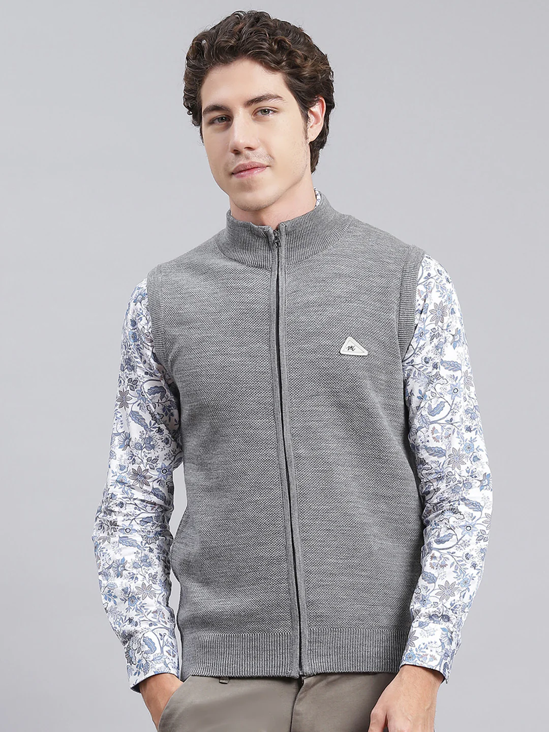 Men Grey Solid Wool blend Sweater - Image 2