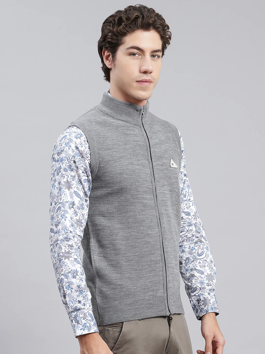 Men Grey Solid Wool blend Sweater - Image 3