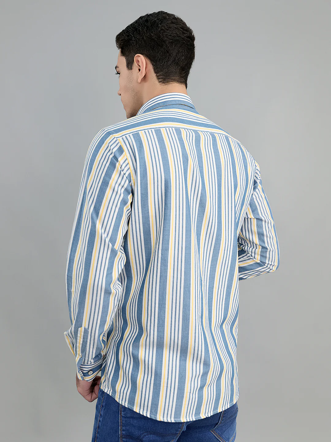 Men Grey Stripe Collar Full Sleeve Shirt - Image 4