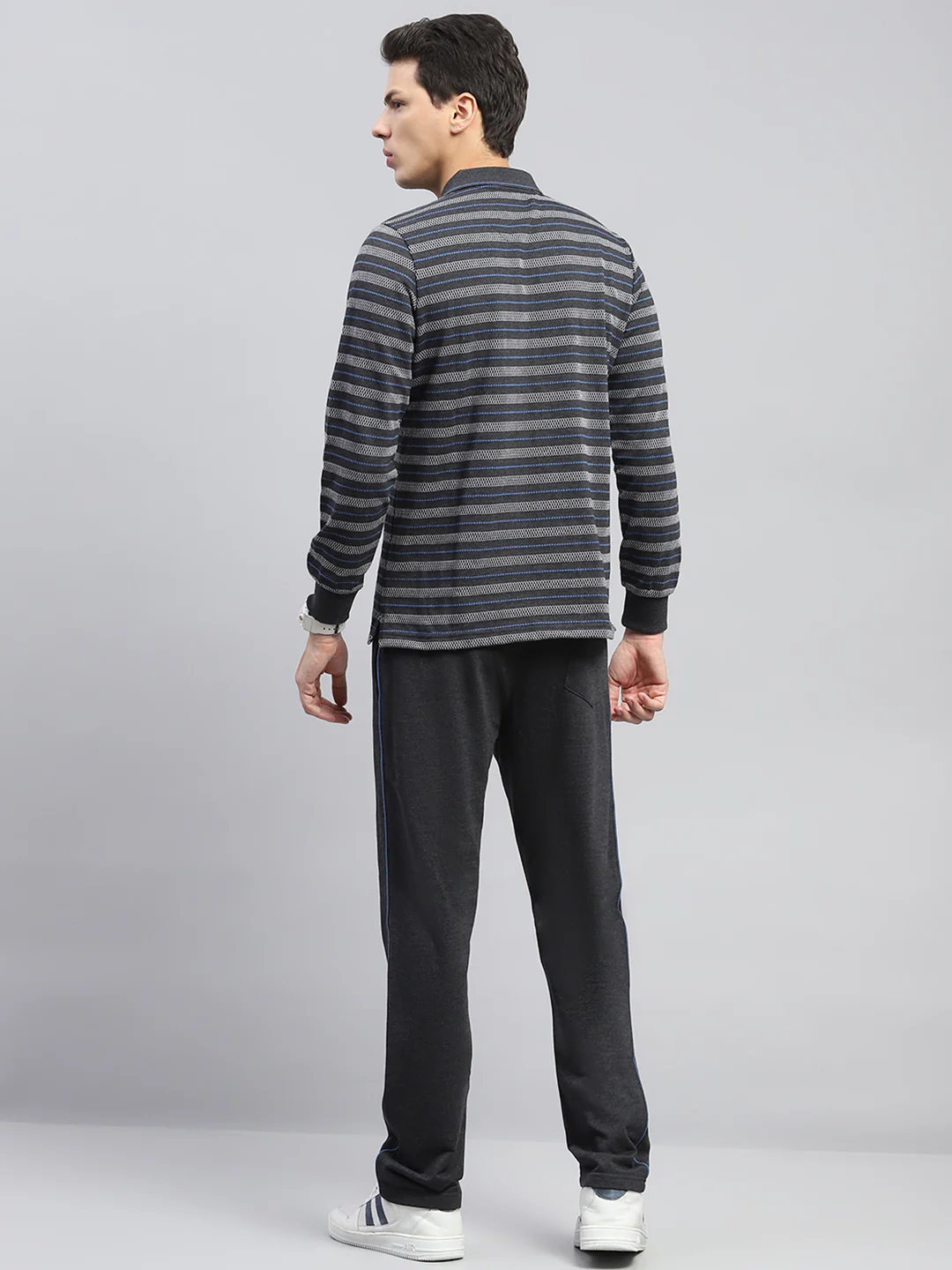 Men Grey Stripe Collar Full Sleeve Winter Tracksuit - Image 5