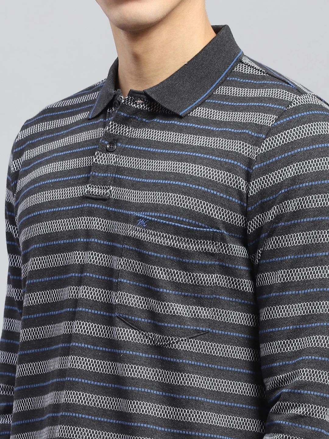 Men Grey Stripe Collar Full Sleeve Winter Tracksuit - Image 6