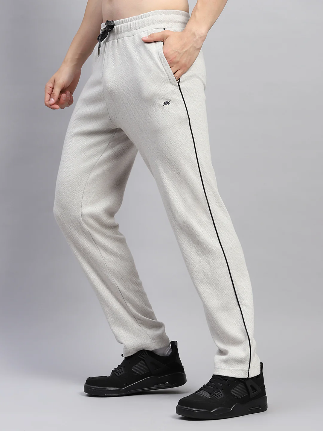 Men Grey Stripe Collar Full Sleeve Winter Tracksuit - Image 6