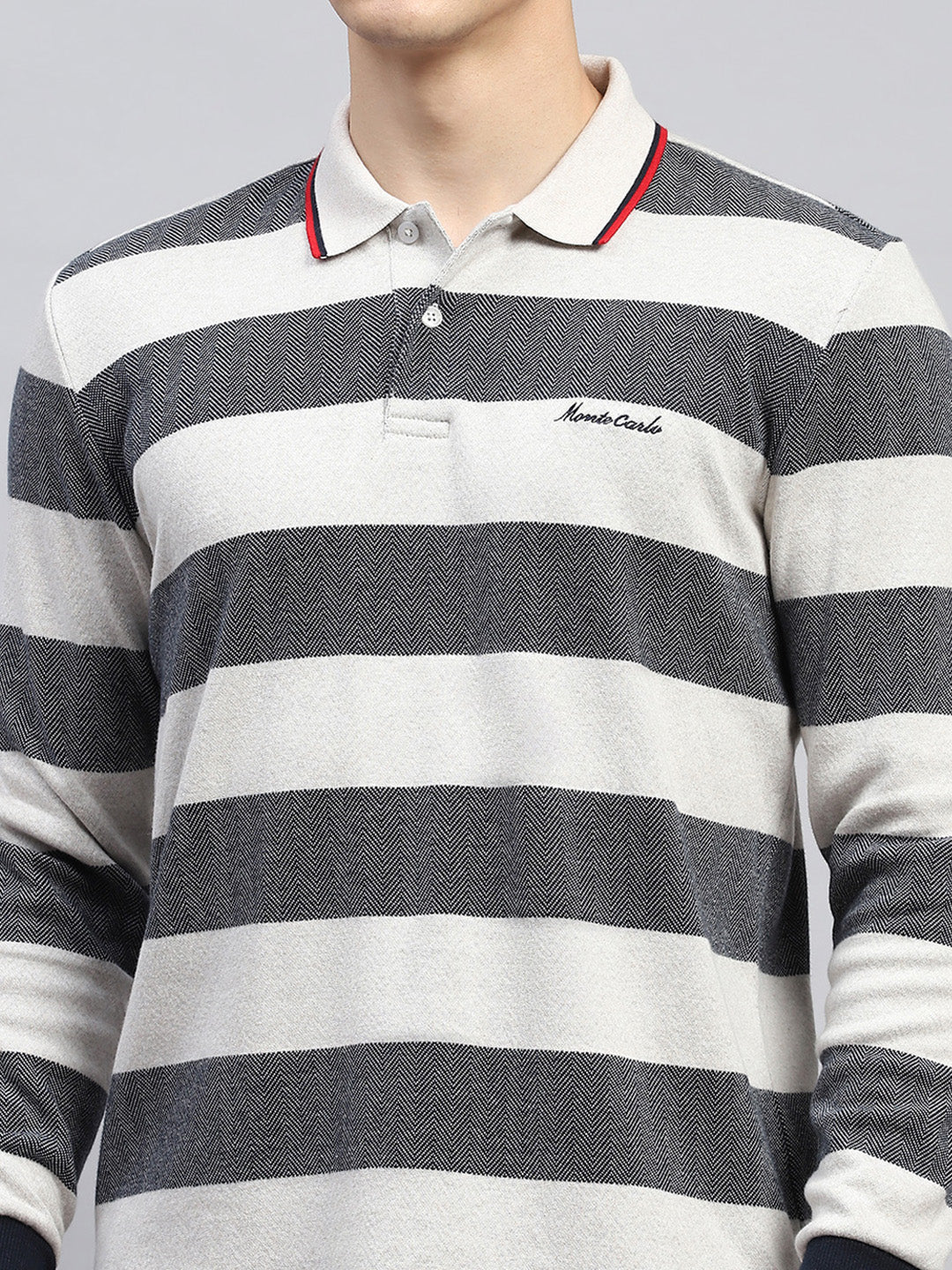 Men Grey Stripe Collar Full Sleeve Winter Tracksuit - Image 7