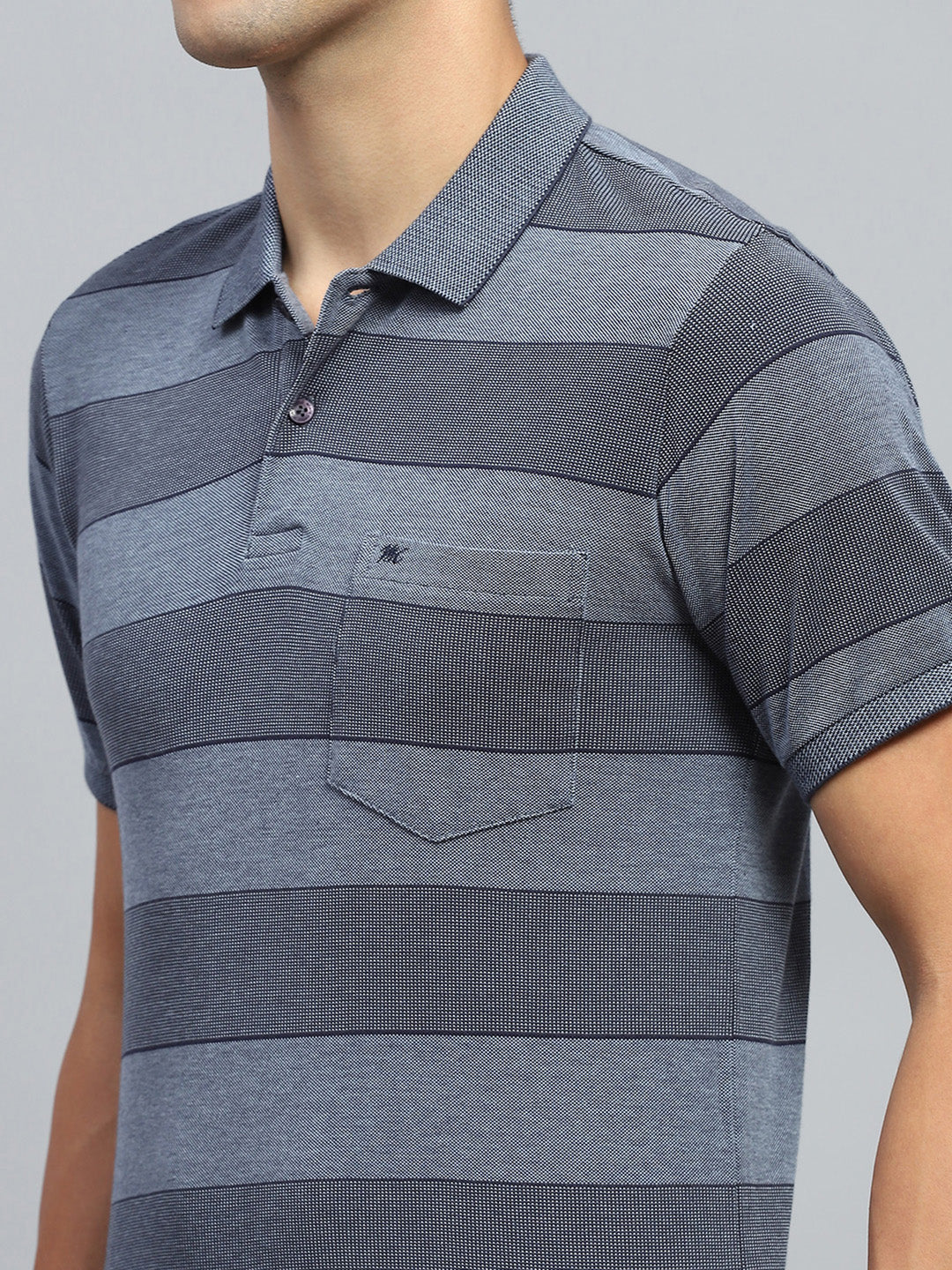 Men Grey Stripe Collar Half Sleeve T-Shirt - Image 6