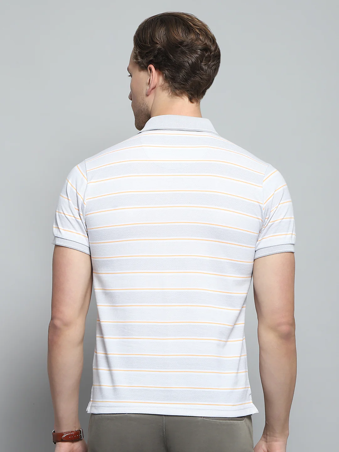 Men Grey Stripe Collar Half Sleeve T-Shirt - Image 5