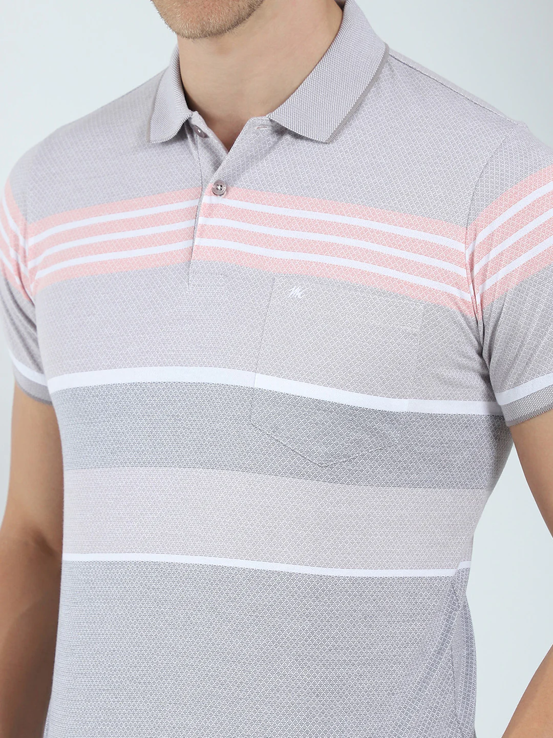 Men Grey Stripe Collar Half Sleeve T-Shirt - Image 7