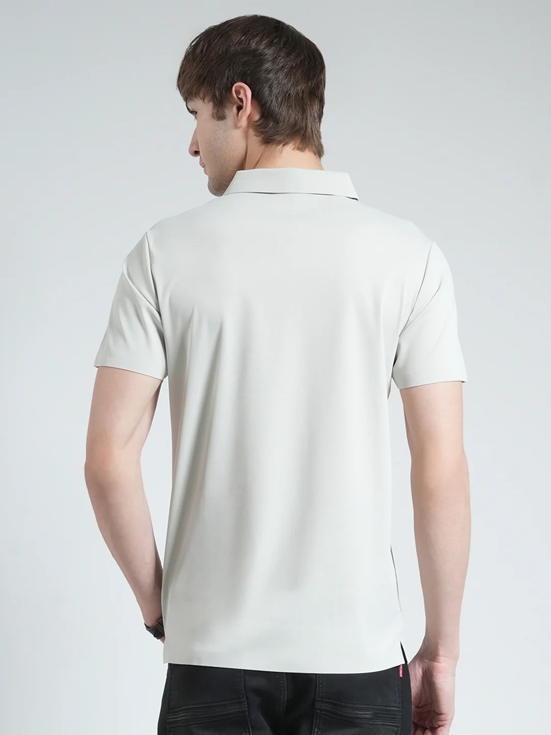 Men Grey Stripe Collar Half Sleeve T-Shirt - Image 5