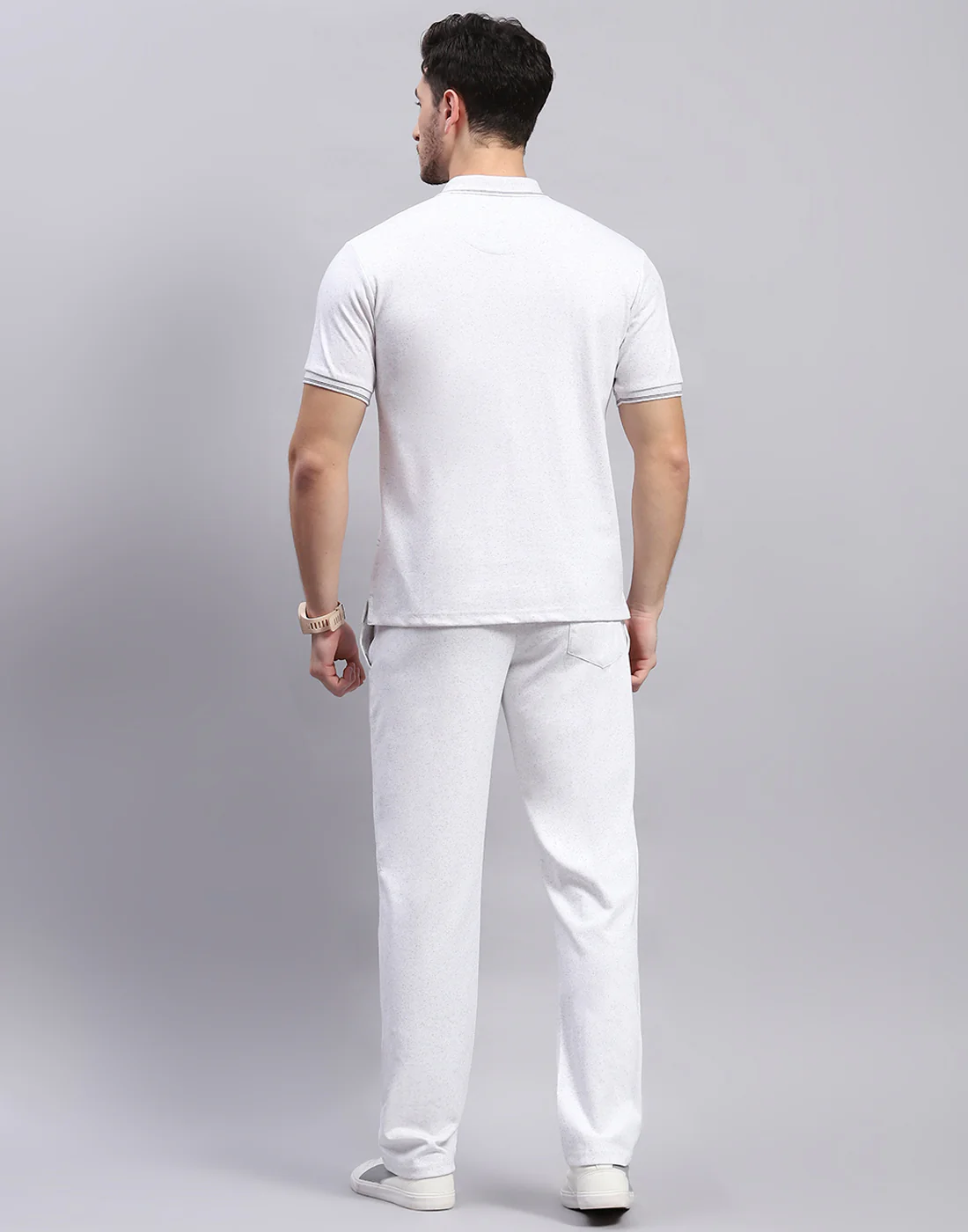 Men Grey Stripe Polo Collar Half Sleeve Lower Set - Image 6