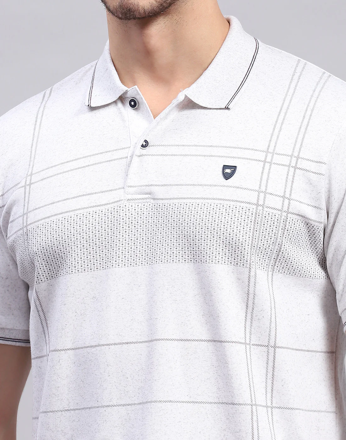Men Grey Stripe Polo Collar Half Sleeve Lower Set - Image 7