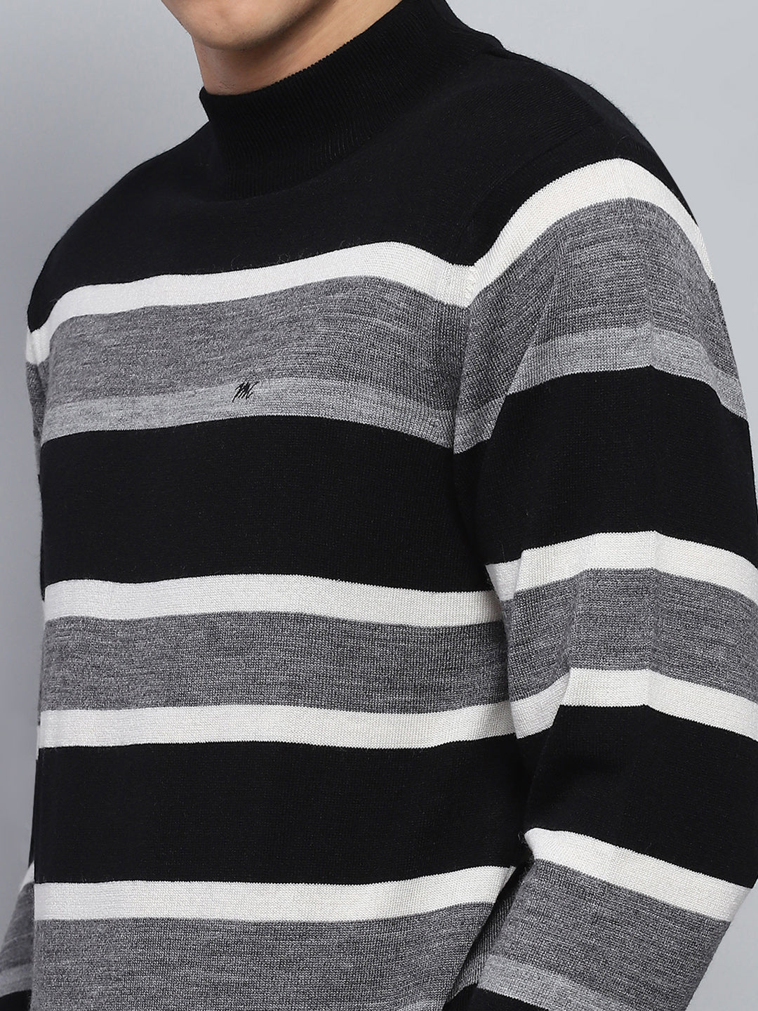 Men Grey Stripe Round Neck Full Sleeve Pullover - Image 6