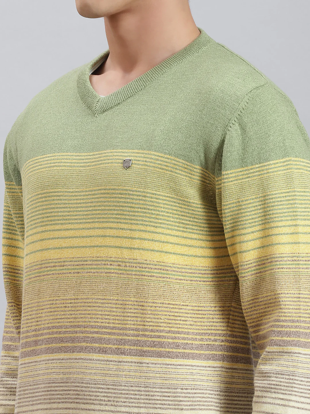 Men Grey Stripe V Neck Full Sleeve Sweaters/Pullovers - Image 6