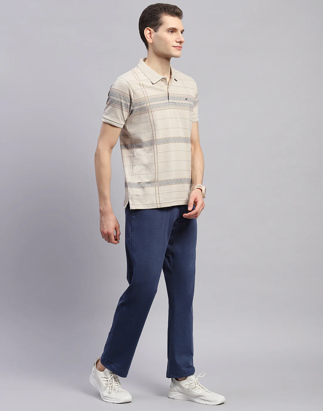 Men Khaki & Navy Blue Solid Polo Collar Half Sleeve Lower Set - Image 4