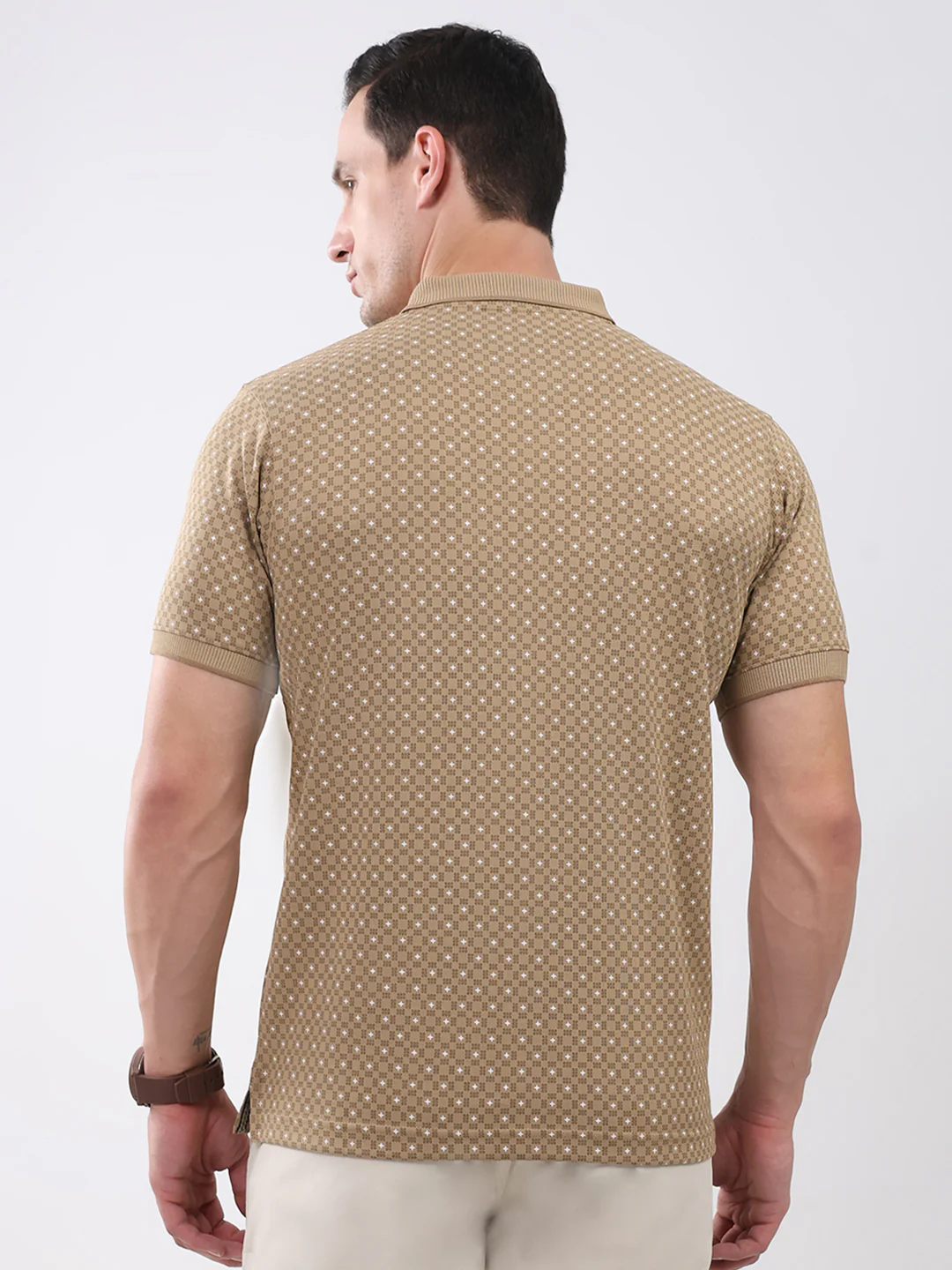 Men Khaki Printed Collar Half Sleeve T-Shirt - Image 5