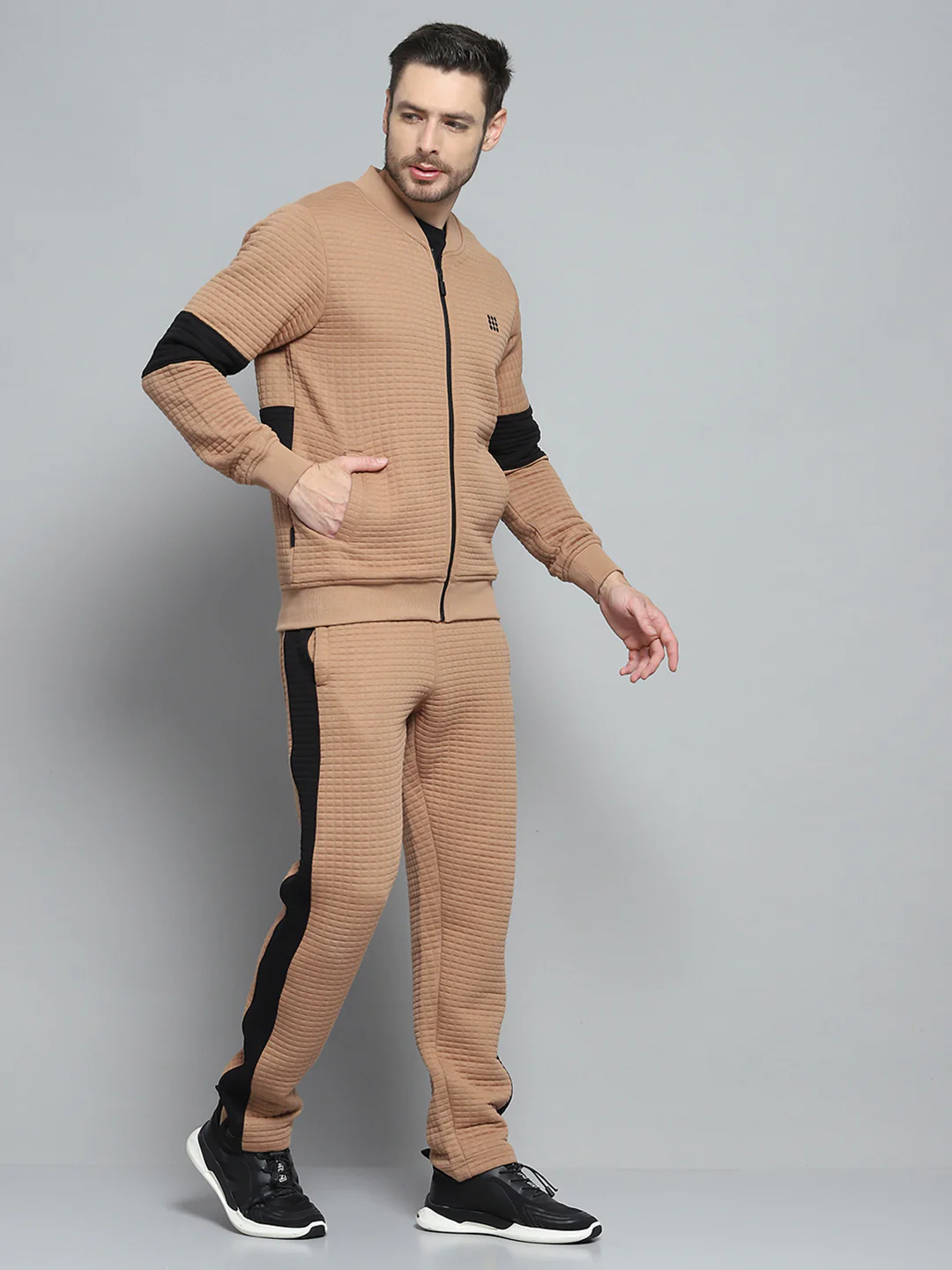Rock.it Men Khaki Printed Round Neck Full Sleeve Winter Tracksuit - Image 4