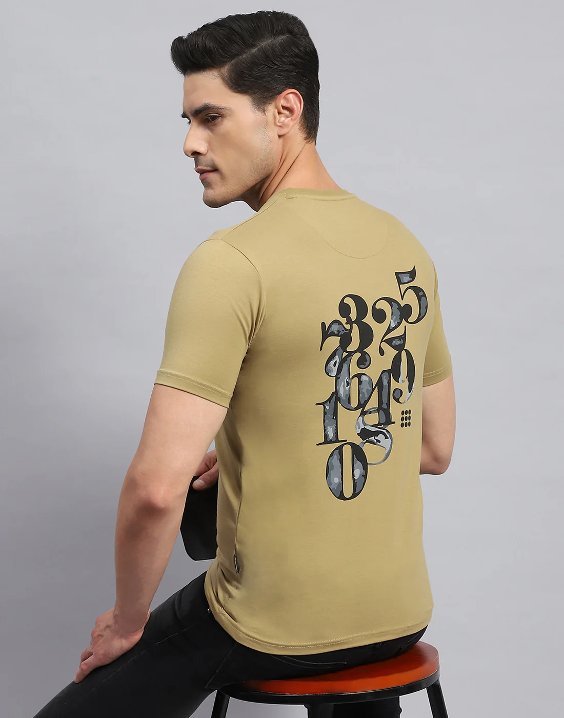 Rock.it Men Khaki Printed Round Neck Half Sleeve T-Shirt - Image 2