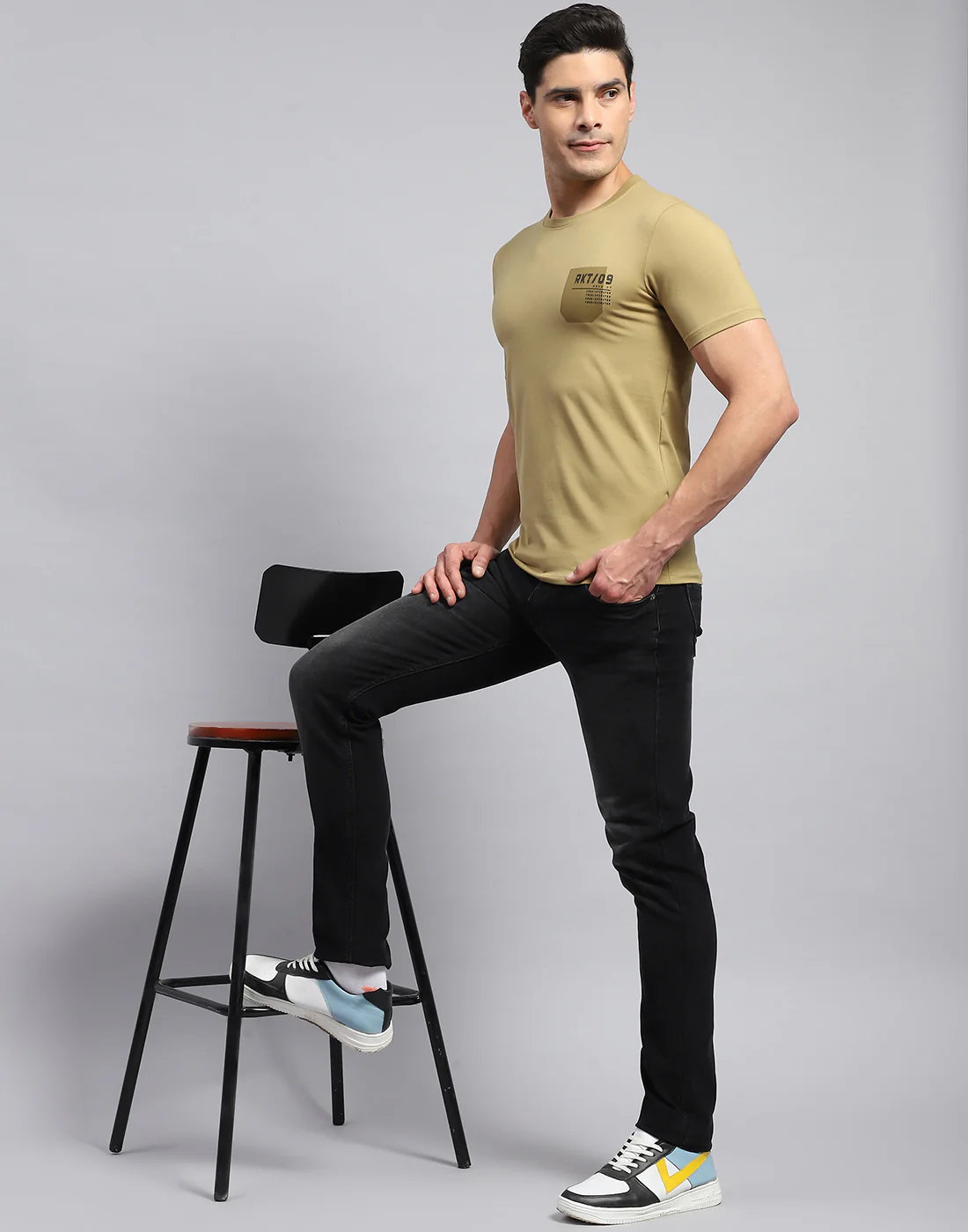 Rock.it Men Khaki Printed Round Neck Half Sleeve T-Shirt - Image 3