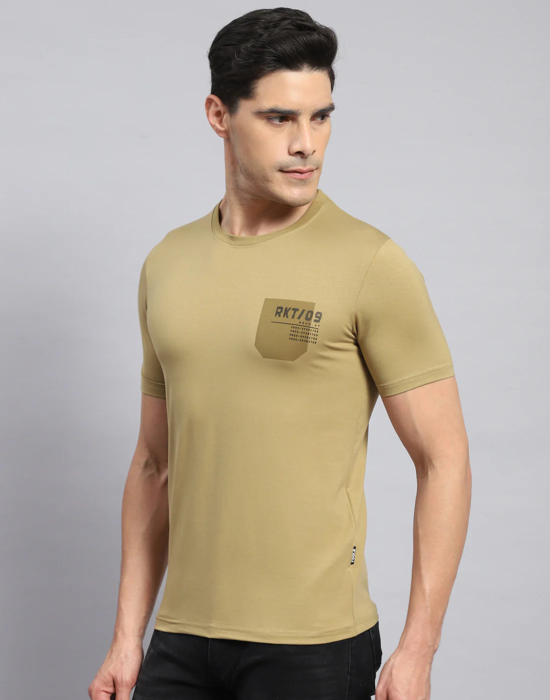 Rock.it Men Khaki Printed Round Neck Half Sleeve T-Shirt - Image 4