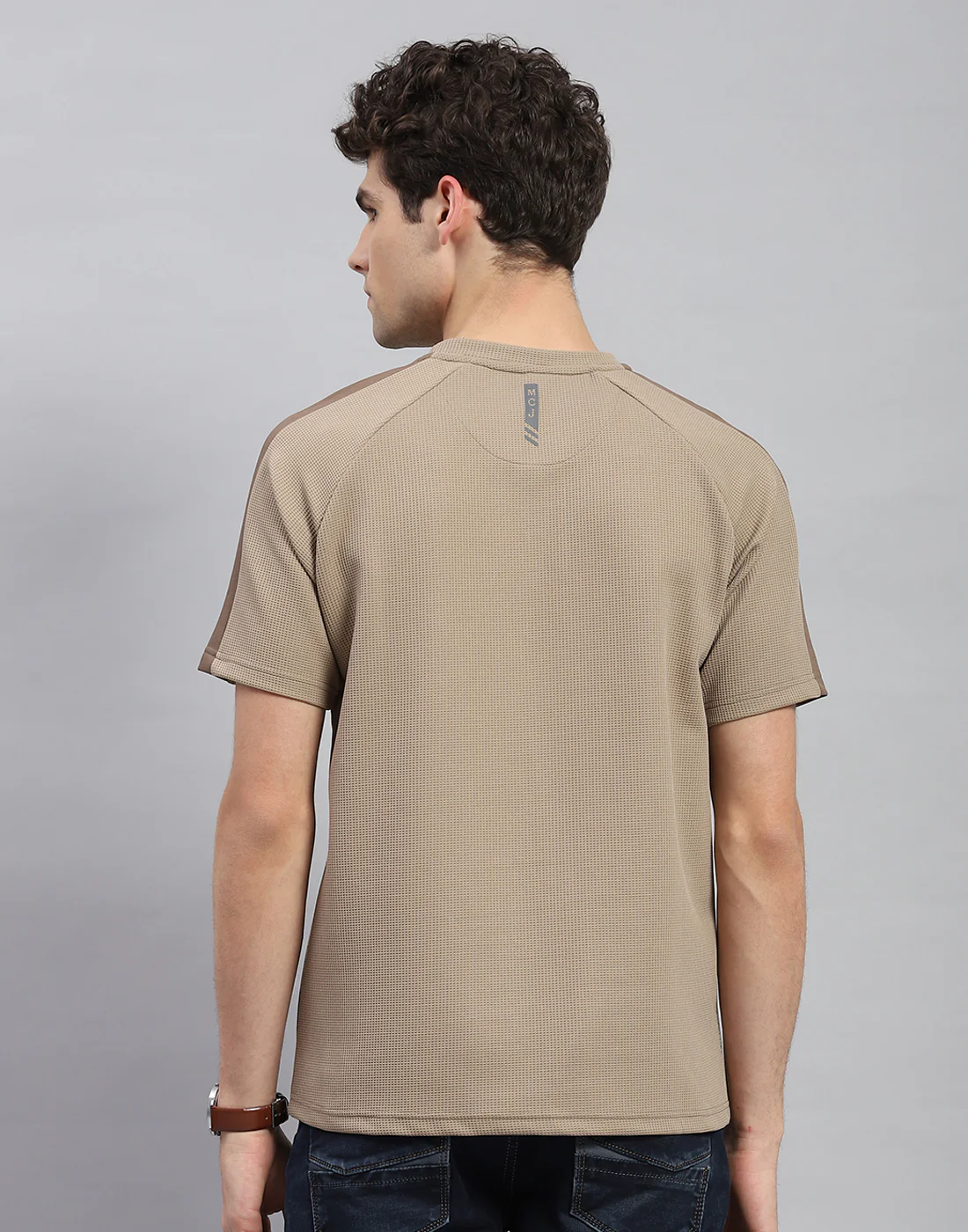Men Khaki Printed Round Neck Half Sleeve T-Shirt - Image 5