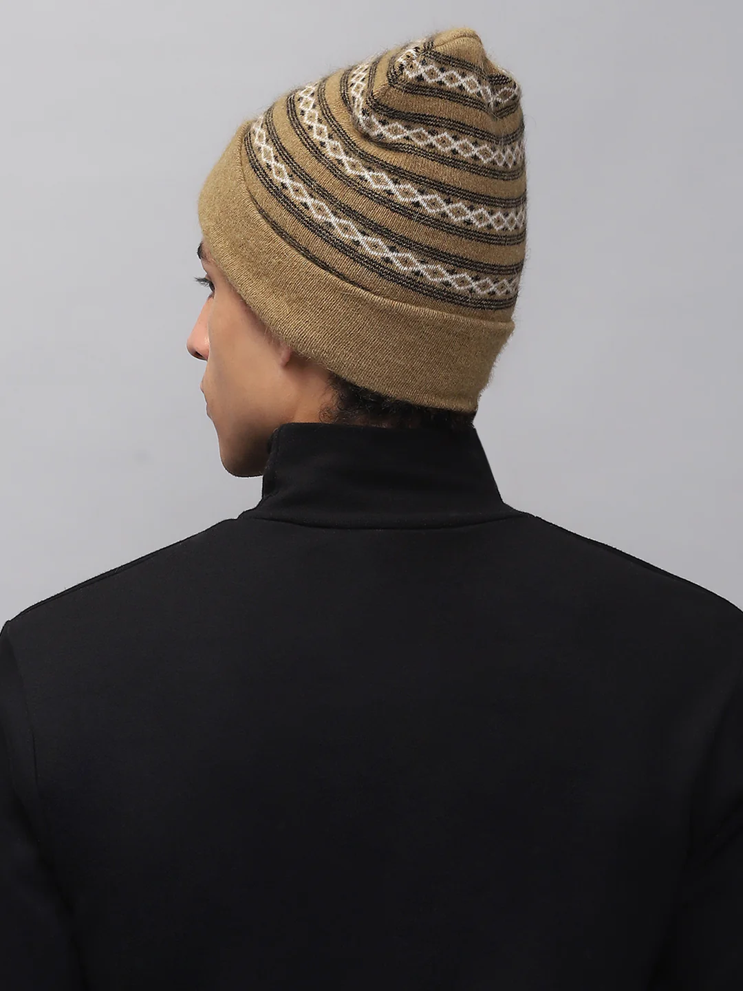 Men Khaki Self Design Cap - Image 5