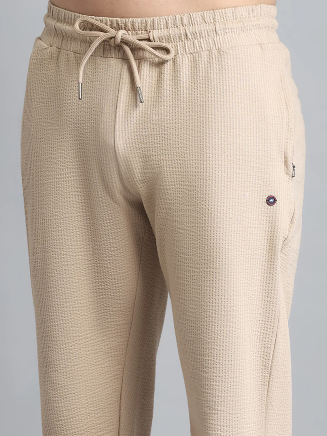 Men Khaki Self Design Collar Half Sleeve Lower Set - Image 9