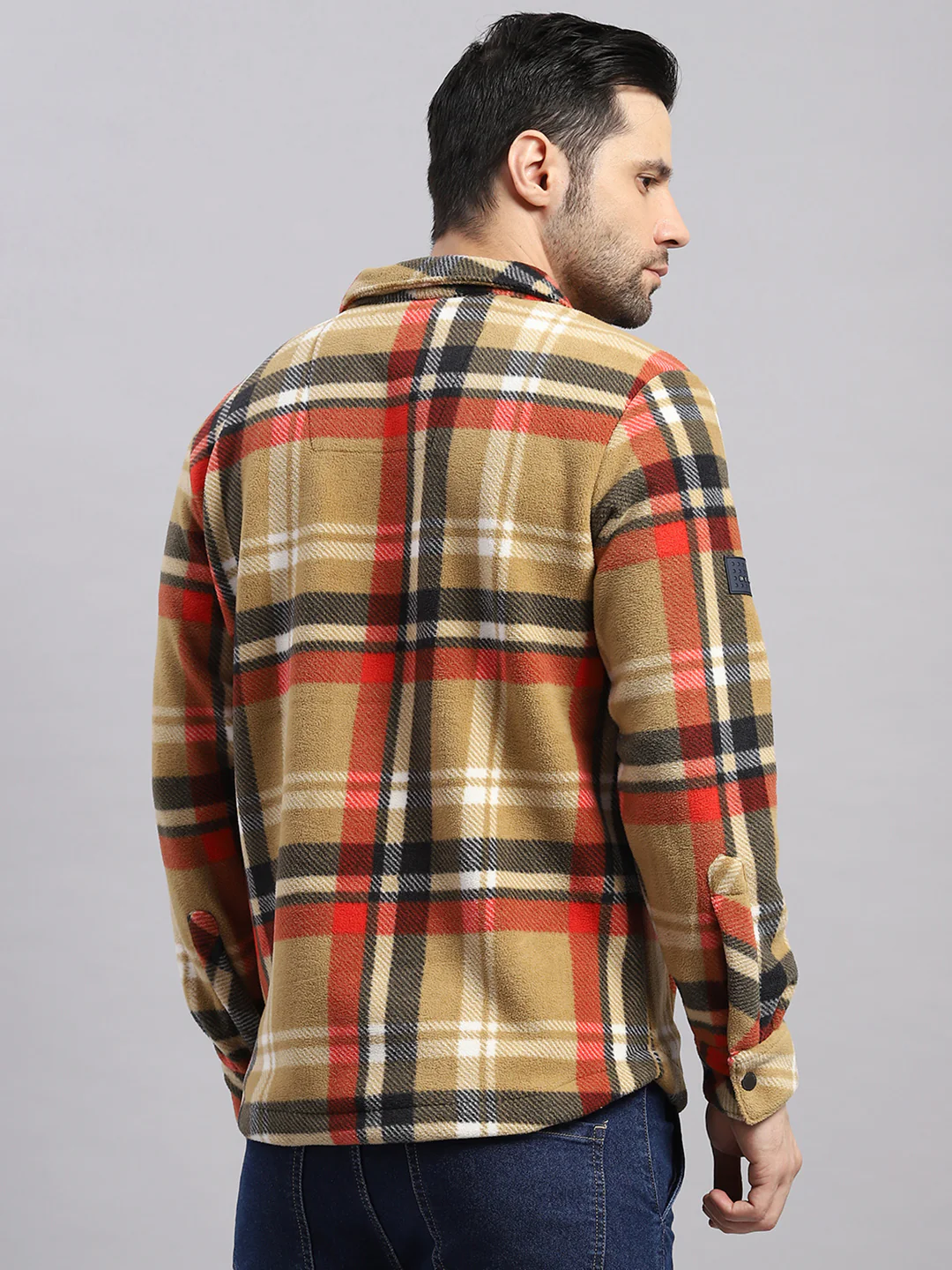 Men Khaki Self Design Hooded Extra-Warm Full Sleeve Shacket - Image 5