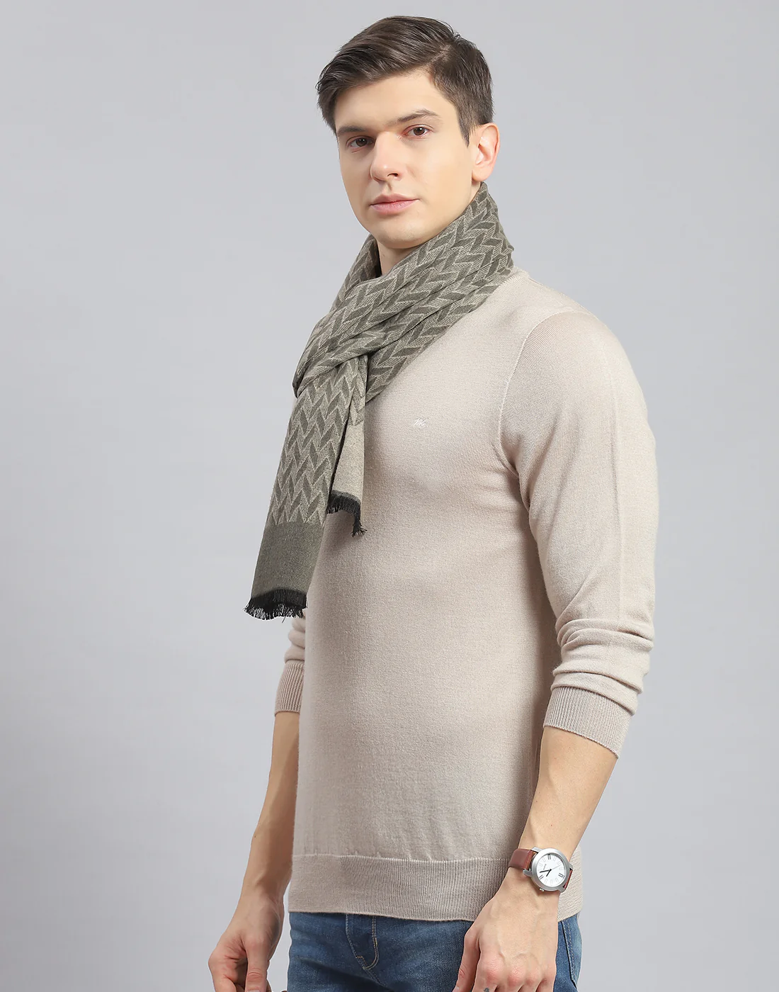 Men Khaki Self Design Muffler - Image 3