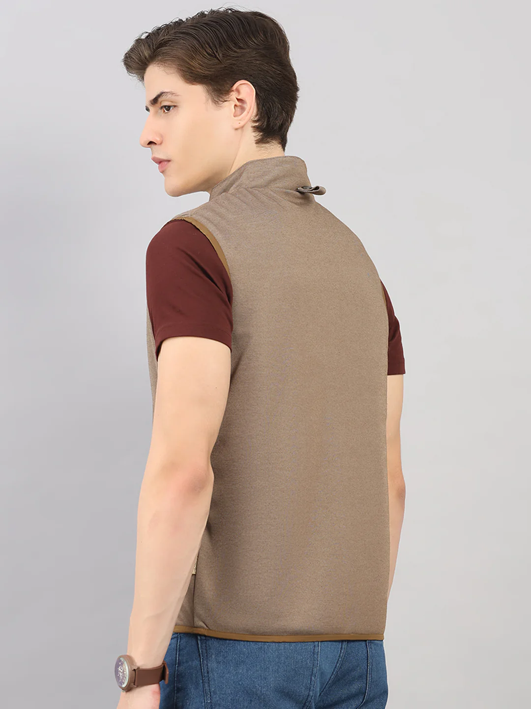 Men Khaki Solid 4 in 1 Convertible Hooded Jacket Wear It 4 Ways - Image 12