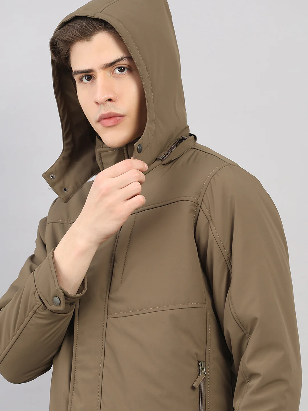 Men Khaki Solid 4 in 1 Convertible Hooded Jacket Wear It 4 Ways - Image 13