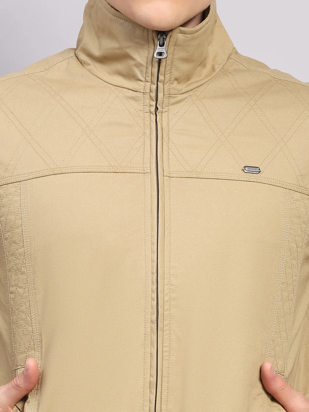 Men Khaki Solid Collar Full Sleeve Jacket - Image 6